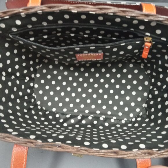 RARE! Vintage NEW WITH TAG! Dk Brown/Tomato KATE SPADE "HENLEY" Wicker Purse Bag - Picture 13 of 15